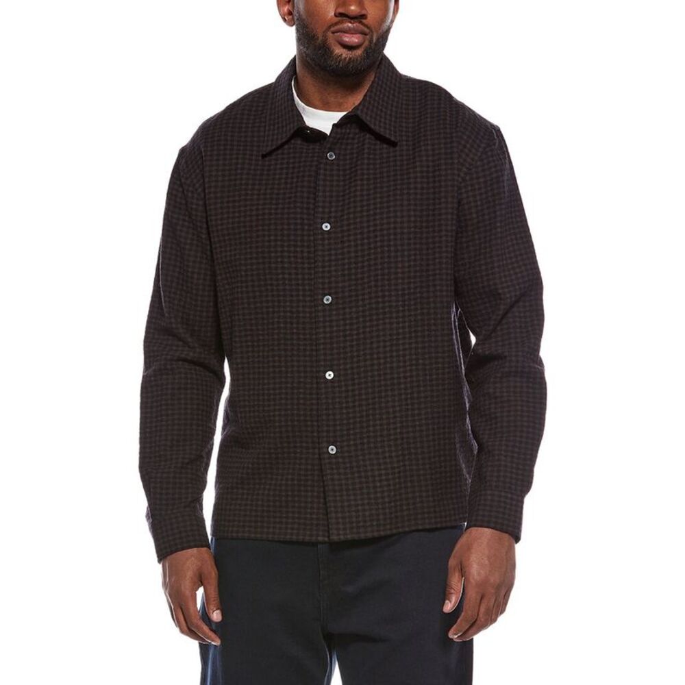 Frame Denim Mens Checkered Wool-Blend Shirt, Navy